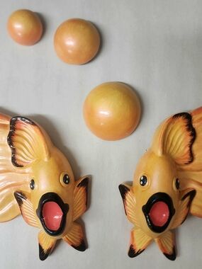 Yellow-Orange Chalkware Fish Wall Accents - Playful Coastal Décor